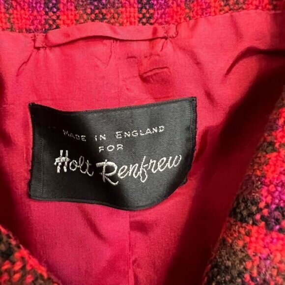 VTG 80s Holt Renfrew Hardy Amies Womens M Plaid Double Breasted Blazer Jacket Re - Picture 6 of 15